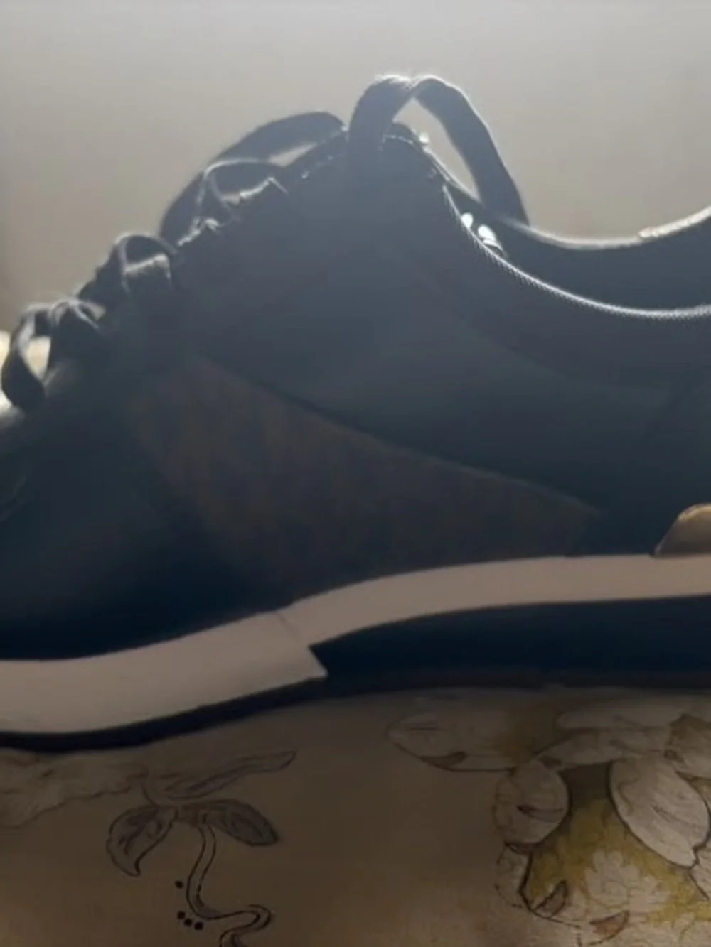 Michael Kors Black Sneakers with Brown Panels and Gold Heel Accent